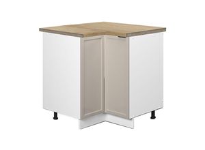 4066731453566 - Eckunterschrank Fame-Line Weiß Grau-Beige gerahmt 87 cm mit Arbeitsplatte Eiche