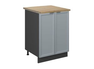 4066731455362 - Unterschrank Fame-Line Anthrazit Hellblau-Grau gerahmt 60 cm mit Arbeitsplatte Eiche