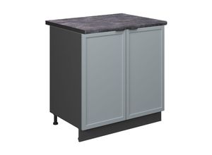 4066731455591 - Spülenunterschrank Fame-Line Anthrazit Hellblau-Grau gerahmt 80 cm mit Arbeitsplatte Anthrazit