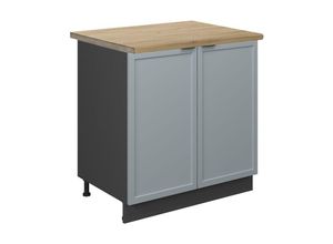 4066731455607 - Spülenunterschrank Fame-Line Anthrazit Hellblau-Grau gerahmt 80 cm mit Arbeitsplatte Eiche