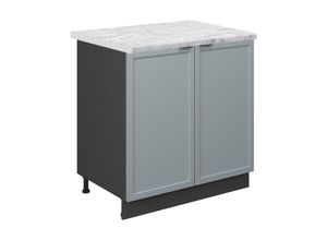 4066731455614 - Spülenunterschrank Fame-Line Anthrazit Hellblau-Grau gerahmt 80 cm mit Arbeitsplatte Marmor-Weiß