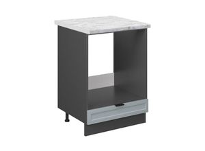 4066731455850 - Herdumbauschrank Fame-Line Anthrazit Hellblau-Grau gerahmt 60 cm mit Arbeitsplatte Marmor-Weiß