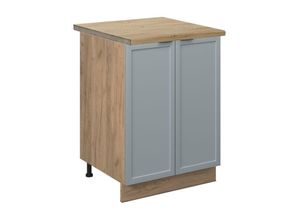 4066731456543 - Unterschrank Fame-Line Eiche Hellblau-Grau gerahmt 60 cm mit Arbeitsplatte Eiche