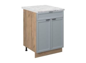 4066731456710 - Schubunterschrank Fame-Line Eiche Hellblau-Grau gerahmt 60 cm mit Arbeitsplatte Marmor-Weiß