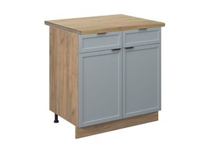 4066731456864 - Schubunterschrank Fame-Line Eiche Hellblau-Grau gerahmt 80 cm mit Arbeitsplatte Eiche