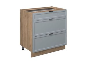 4066731458059 - Schubladenunterschrank Fame-Line Eiche Hellblau-Grau gerahmt 80 cm mit Arbeitsplatte Eiche