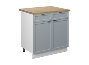 4066731458219 - Schubunterschrank Fame-Line Weiß Hellblau-Grau gerahmt 80 cm mit Arbeitsplatte Eiche