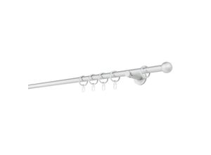 4066866104357 - Ondeco - Gardinenstange auf Maß 20mm Ball 1-lauf Vorhangstange Wandträger 65cm Stilgarnitur mit Ringen für Vorhänge - Alu-Silber - 110cm