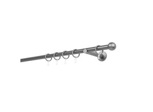 4066866116961 - Ondeco - Gardinenstange auf Maß 20mm Ball 1-lauf Vorhangstange Wandträger 12cm Stilgarnitur mit Ringen für Vorhänge - Anthrazit - 320cm