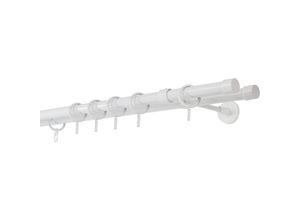 4066866144889 - Gardinenstange auf Maß 20mm Cap 2-lauf Vorhangstange Wandträger 20cm Stilgarnitur mit Ringen für Vorhänge - Weiß - 340cm