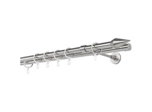 4066866150101 - Gardinenstange auf Maß 20mm Kegel 2-lauf Vorhangstange Wandträger 20cm Stilgarnitur mit Ringen für Vorhänge - Edelstahl-Optik - 290cm