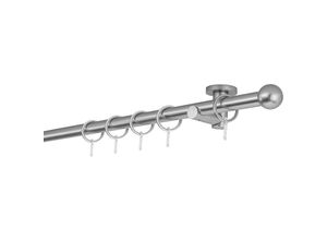 4066866151771 - Gardinenstange auf Maß 20mm Ball 1-lauf Vorhangstange Deckenträger 55cm Stilgarnitur mit Ringen für Vorhänge - Edelstahl-Optik - 100cm