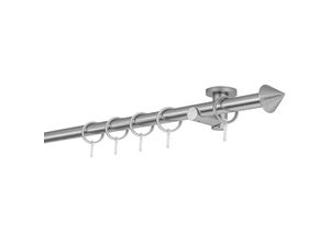 4066866153720 - Gardinenstange auf Maß 20mm Spitze 1-lauf Vorhangstange Deckenträger 55cm Stilgarnitur mit Ringen für Vorhänge - Edelstahl-Optik - 190cm