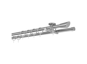 4066866154567 - Gardinenstange auf Maß 20mm Rag 2-lauf Vorhangstange Deckenträger 55cm Stilgarnitur mit Ringen für Vorhänge - Edelstahl-Optik - 100cm