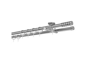 4066866155182 - Gardinenstange auf Maß 20mm Rille 2-lauf Vorhangstange Deckenträger 55cm Stilgarnitur mit Ringen für Vorhänge - Edelstahl-Optik - 100cm