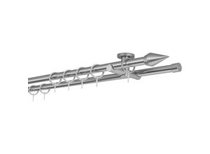 4066866155496 - Gardinenstange auf Maß 20mm Kegel 2-lauf Vorhangstange Deckenträger 55cm Stilgarnitur mit Ringen für Vorhänge - Edelstahl-Optik - 100cm