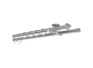 4066866156110 - Gardinenstange auf Maß 20mm Spitze 2-lauf Vorhangstange Deckenträger 55cm Stilgarnitur mit Ringen für Vorhänge - Edelstahl-Optik - 100cm