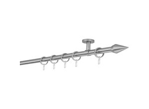 4066866164184 - Gardinenstange auf Maß 20mm Kegel 1-lauf Vorhangstange Deckenträger 4cm Stilgarnitur mit Ringen für Vorhänge - Edelstahl-Optik - 110cm