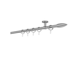 4066866165105 - Gardinenstange auf Maß 20mm Patrone 1-lauf Vorhangstange Deckenträger 4cm Stilgarnitur mit Ringen für Vorhänge - Edelstahl-Optik - 100cm