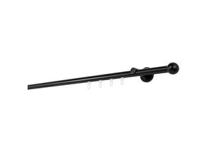 4066866168823 - Ondeco - Gardinenstange auf Maß Innenlauf 20mm Ball 1-lauf Vorhangstange Wandträger 65cm Stilgarnitur Gleiter für Vorhänge - Schwarz - 100cm