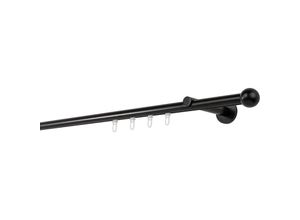 4066866176286 - Ondeco - Gardinenstange auf Maß Innenlauf 20mm Ball 1-lauf Vorhangstange Wandträger 12cm Stilgarnitur Gleiter für Vorhänge - Schwarz - 120cm