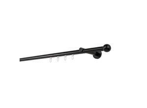 4066866176422 - Ondeco - Gardinenstange auf Maß Innenlauf 20mm Ball 1-lauf Vorhangstange Wandträger 12cm Stilgarnitur Gleiter für Vorhänge - Schwarz - 260cm