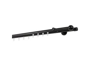 4066866183710 - Ondeco - Gardinenstange auf Maß Innenlauf 20mm Ball 2-lauf Vorhangstange Wandträger 12cm Stilgarnitur mit Gleiter für Vorhänge - Schwarz - 110cm