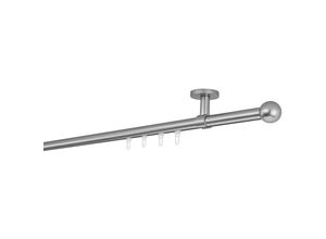 4066866190213 - Ondeco - Gardinenstange auf Maß Innenlauf 20mm Ball 1-lauf Vorhangstange Deckenträger 4cm Stilgarnitur mit Gleiter für Vorhänge - Edelstahl-Optik