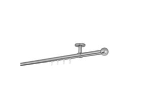 4066866190411 - Ondeco - Gardinenstange auf Maß Innenlauf 20mm Ball 1-lauf Vorhangstange Deckenträger 4cm Stilgarnitur mit Gleiter für Vorhänge - Edelstahl-Optik