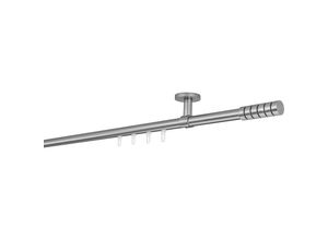 4066866194273 - Gardinenstange auf Maß Innenlauf 20mm Rille 1-lauf Vorhangstange Deckenträger 4cm Stilgarnitur mit Gleiter für Vorhänge - Edelstahl-Optik - 130cm