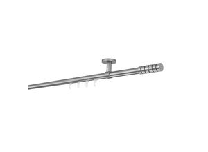 4066866194471 - Gardinenstange auf Maß Innenlauf 20mm Rille 1-lauf Vorhangstange Deckenträger 4cm Stilgarnitur mit Gleiter für Vorhänge - Edelstahl-Optik - 330cm