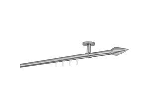 4066866194556 - Ondeco - Gardinenstange auf Maß Innenlauf 20mm Kegel 1-lauf Vorhangstange Deckenträger 4cm Stilgarnitur mit Gleiter für Vorhänge - Edelstahl-Optik