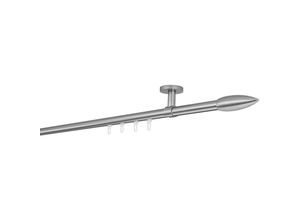 4066866195485 - Ondeco - Gardinenstange auf Maß Innenlauf 20mm Patrone 1-lauf Vorhangstange Deckenträger 4cm Stilgarnitur mit Gleiter für Vorhänge - Edelstahl-Optik