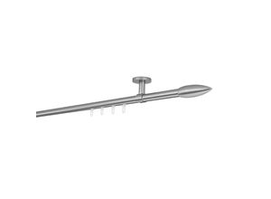 4066866195775 - Gardinenstange auf Maß Innenlauf 20mm Patrone 1-lauf Vorhangstange Deckenträger 4cm Stilgarnitur mit Gleiter für Vorhänge - Edelstahl-Optik - 390cm