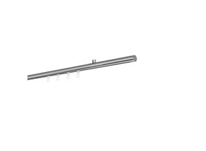 4066866197113 - Gardinenstange auf Maß Innenlauf 20mm Match 1-lauf Vorhangstange Deckenträger 15cm Stilgarnitur mit Gleiter für Vorhänge - Edelstahl-Optik - 180cm