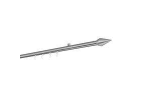 4066866197656 - Gardinenstange auf Maß Innenlauf 20mm Kegel 1-lauf Vorhangstange Deckenträger 15cm Stilgarnitur mit Gleiter für Vorhänge - Edelstahl-Optik - 100cm