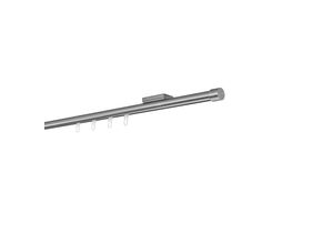 4066866198875 - Gardinenstange auf Maß Innenlauf 20mm Cap 1-lauf Vorhangstange Deckenträger 11cm Stilgarnitur mit Gleiter für Vorhänge - Edelstahl-Optik - 390cm