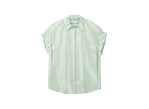 4066887187537 - TOM TAILOR Damen Plus - gestreifte Kurzarm-Bluse grün Streifenmuster Gr 46