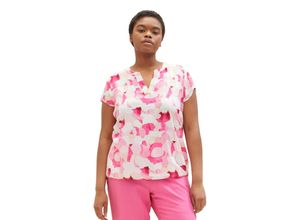 4066887468964 - Große Größen Blusenshirt mit Alloverdruck und elastischem Bund pink bedruckt Gr48