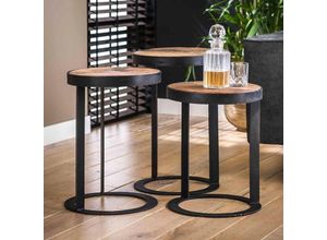 4066989006132 - Massivholz Beistelltisch Kekoa in Natur-dunkel und Schwarz-matt 3er Set - Natur-dunkel - Ringo-living