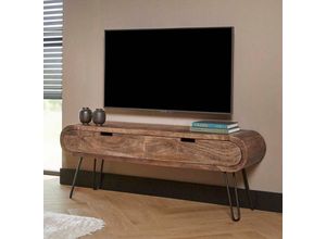 4066989006248 - Massivholz TV-Lowboard Sanoe mit 2 Schubladen in Natur-dunkel und Schwarz-matt - Natur-dunkel - Ringo-living