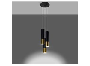 4066989028424 - Pendelleuchte Loys in Schwarz und Gold GU10 3-flammig rund - black - Famlights