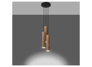 4066989029711 - Pendelleuchte Leto in Natur-hell GU10 3-flammig rund - brown - Famlights