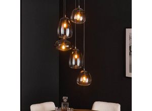 4066989032186 - Pendelleuchte Kyra in Altsilber und Rauchglas E27 5-flammig - grey - Famlights