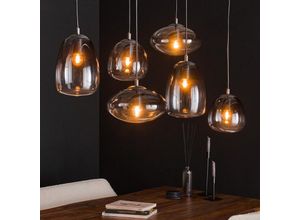 4066989032193 - Pendelleuchte Kyra in Altsilber und Rauchglas E27 6-flammig - Altsilber - Famlights