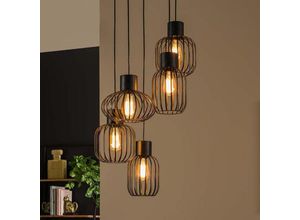 4066989032247 - Pendelleuchte Nika in Anthrazit und Altsilber E27 5-flammig - grey - Famlights