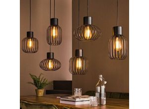 4066989032254 - Pendelleuchte Nika in Anthrazit und Altsilber E27 6-flammig - grey - Famlights