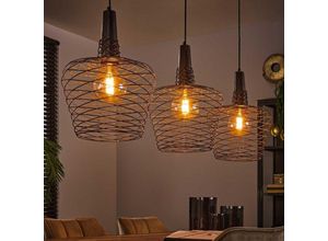 4066989032353 - Pendelleuchte Raik in Kupfer-antik E27 3-flammig - brown - Famlights