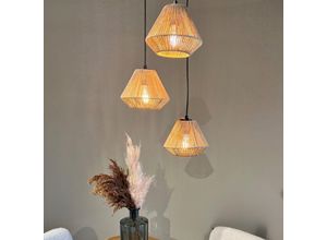 4066989032728 - Pendelleuchte Hjördis in Braun aus Jute E27 3-flammig - brown - Famlights