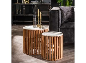 4066989037051 - Beistelltisch Uday in Natur und Weiß aus Mangoholz und Marmor 2er-Set 450mm - Natur - Ringo-living